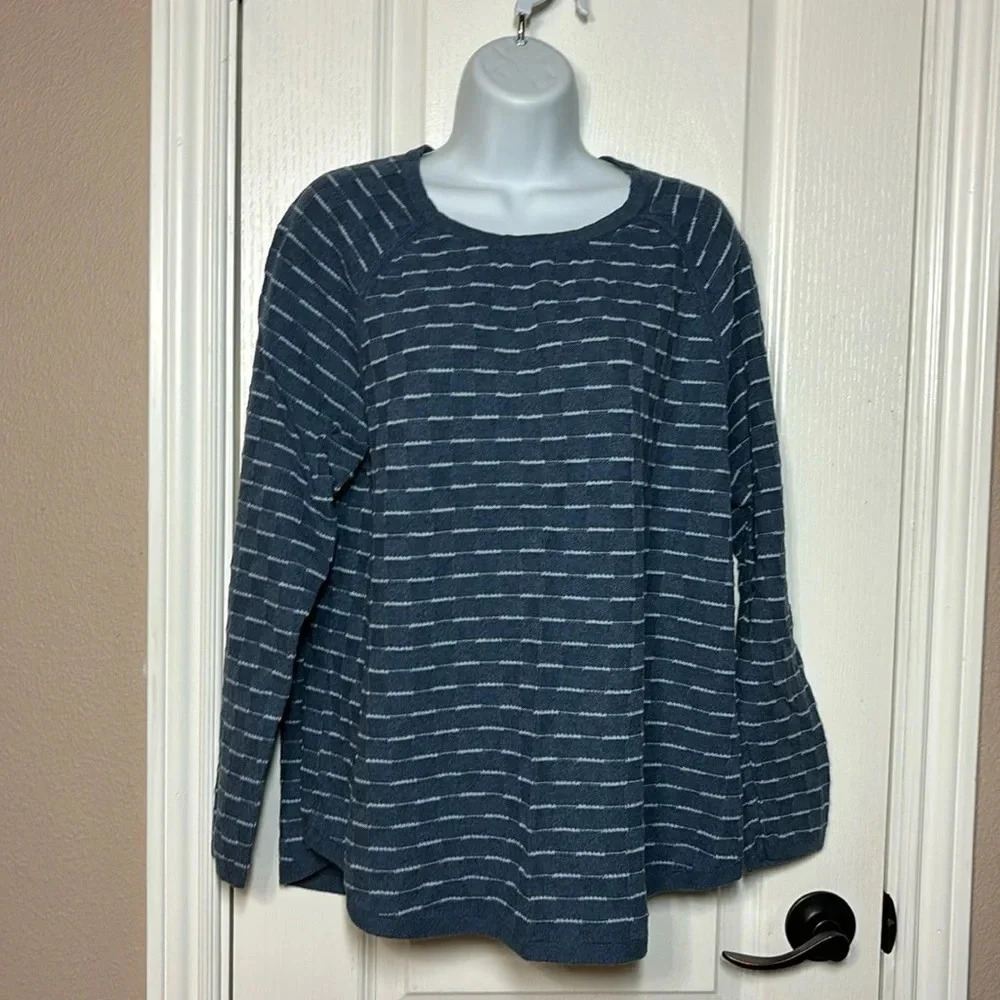Karen Scott Women's Blue/White Cotton Long Sleeved Textured Size XL Sweater